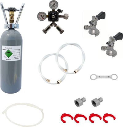 Accessoirepakket voor biertap Kontakt 2-kraans - met Fustkoppeling Type S, Type M, met CO2-Fles 2,0 kg