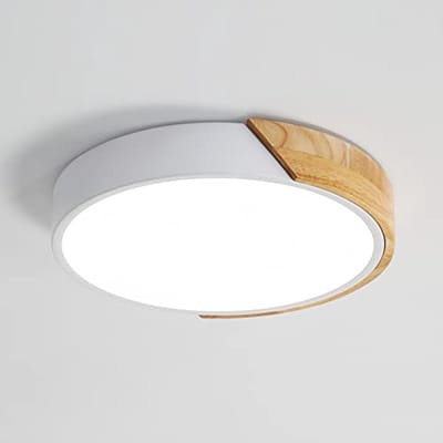 Haobosic - 30W LED plafondlamp van hout met afstandsbediening, moderne ronde plafondlamp, perfect voor slaapkamer, badkamer, keuken, woonkamer, kantoor, Ø30cm (wit)