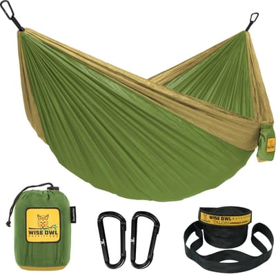 Dubbele Hangmat - Kampeer Hangmat - Buiten Ontspannen - Lichtgewicht Nylon - Tot 500 Pond - Groen Kaki