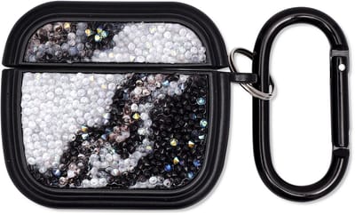 Casemania Hoesje Geschikt voor Apple AirPods 4 - Zwart - Diamant Marmer Glitter Cover met Ring en Sleutelhanger