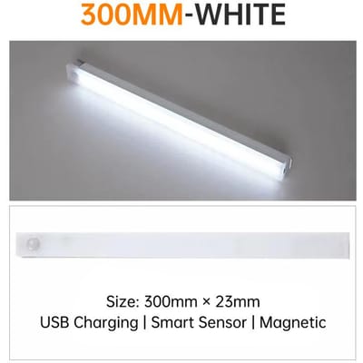 LED Nachtlampje 10/20/30/50CM Bewegingssensor USB Oplaadbaar Ultradunne Draadloze Garderobekast Keukenkast Nachtlampje 300mm wit
