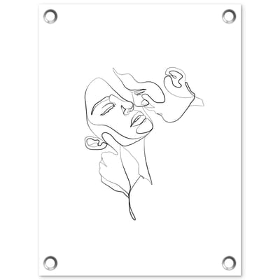 Tuinposter 30x40 cm - Tuindecoratie Abstracte line art van een koppel - Poster voor in de tuin - Buiten decoratie - Schutting tuinschilderij - Tuindoek muurdecoratie - Wanddecoratie balkondoek