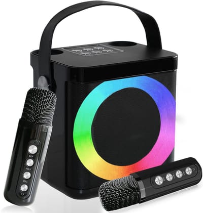 Aura® Karaoke Set Voor Volwassenen en Kinderen - Karaoke Set Voor Tv met Twee Microfoons – Professionele Karaokesets met Bluetooth - Kinder Karaokeset - Zwart - 18cm x 18cm x 13cm