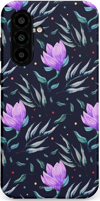 Casetastic hoesje geschikt voor Samsung Galaxy A36 / Samsung Galaxy A56 - Dubbellaagse bescherming - Mystieke bloemenzee - Fashion Case - Donkerblauw Donkergrijs Grijs Lavendel