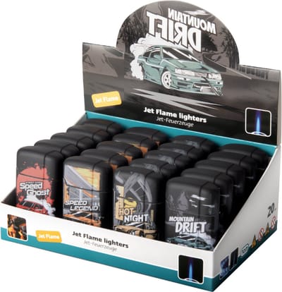 Stormaanstekers Jet Flame - Wind aansteker - Double Flame Turbo lighter- 20 stuks in display - 360° Soft print