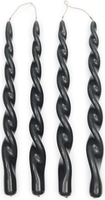 Riviera Maison Tafelkaarsen - Twisted Dinner Candles Glossy - Grijs - 4 Stuks