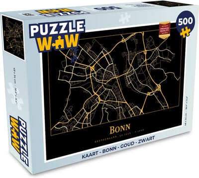 Puzzel Kaart - Bonn - Goud - Zwart - Legpuzzel - Puzzel 500 stukjes