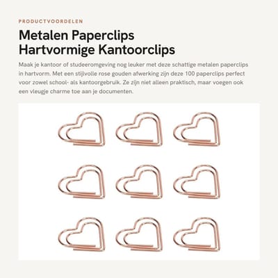 ZEYNOMAX- Paperclips 100 Stuks - Gouden Paperclips - Hartvorm - Stijlvolle Kantoorclips - Draagbare Kantooraccessoires - Uniek Ontwerp