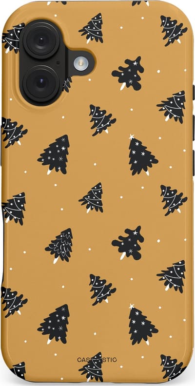 Casetastic hoesje geschikt voor Apple iPhone 16 - MagSafe - Dubbellaagse bescherming - Zwarte Kerstboom Feest - Fashion Case - Goud Donkergrijs Taupe