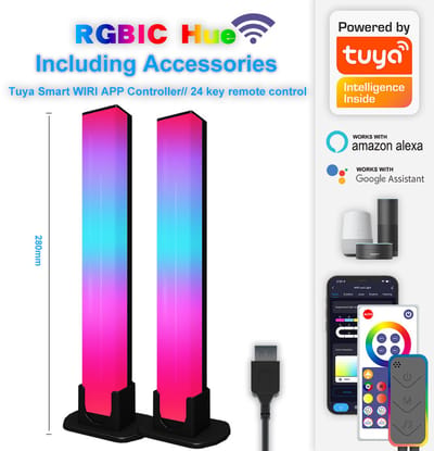 WOON IMPERIUM Smart RGB LED Verlichting – Set van 2 Light Bars – 28 cm – App + Remote – 16M Kleuren – Muziek Sync – Gaming, TV & Kamer – Tuya/Smart Life – Google/Alexa