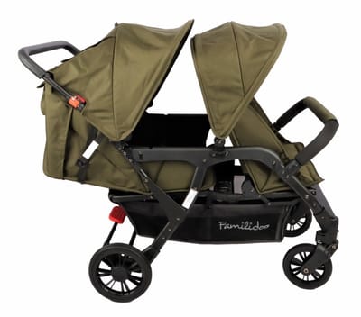 Familidoo Lidoo Lite Arctic Buggy 4 zits Geschikt voor 2 newborn baby's - Compact (77 cm) -inclusief regenhoes - Perfect voor Gastouders & Kinderdagverblijven- Full green
