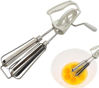 Handmixer met Dubbele Gardes - Eiermixer Handslinger - Beslag Mengen - Geen Stroom Nodig - 25 cm Hoog - Wit