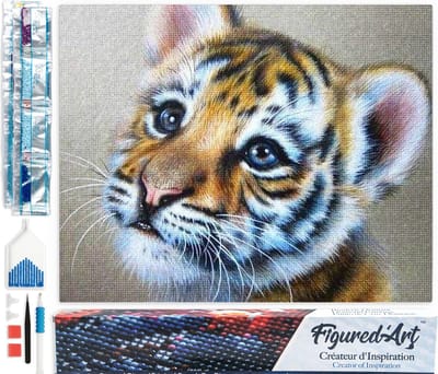 Figured'Art Diamond Painting set Volwassenen 40x50 cm Baby tijger - 5D DIY Art full drill vierkante diamant - Opgerold canvas