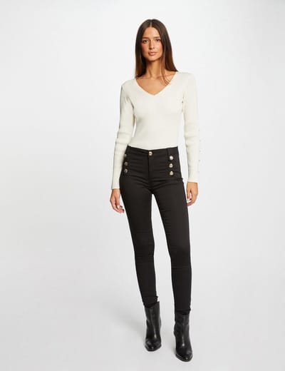 Morgan - Skinny trousers with decorative buttons 232-Pame Black - Maat : 42