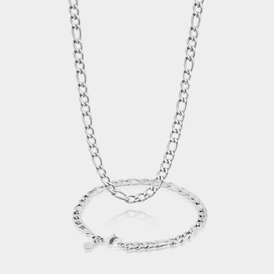 Figaro Ketting 5 mm x Figaro Armband 5 mm - Zilveren Schakelketting en Schakelarmband Heren - 50/19 cm lang - Olympus Jewelry