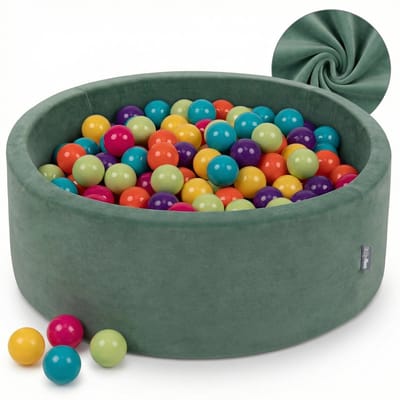 KiddyMoon Fluwelen Ballenbak 90x30cm 200 ballen - Ballenbad voor baby Kunststof ballen - Bosgroen