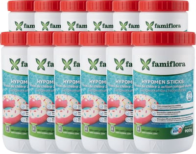 Famiflora - Hypomen langwerkend anorganisch chloor 10.8KG - 300g sticks (36x300g) - niet-gestabiliseerd chloor - Lange & snelle werking - Gelijkmatige chloorafgifte - Efficiënte desinfectie