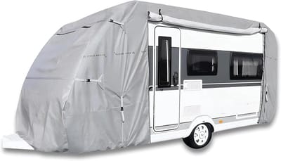 Afdekzeil Camper - Beschermhoes Caravan - Voertuig Beschermen - 4-laags Waterdicht Materiaal - 655 cm Lengte - Grijs