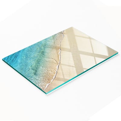 Gehard multifunctioneel decoratief glazen bord met strandgolfmotief, 80x52 cm