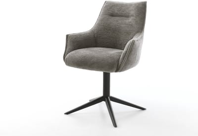 Eetkamerstoel Alja-Flex met armleuning kruispoot zwart bouclé zacht mud 360° draaibaar rocker-functie pocketveer kern
