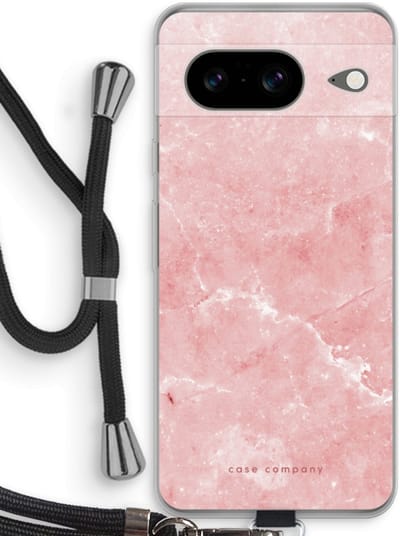 Case Company® - Hoesje met koord geschikt voor Google Pixel 8 hoesje met Koord - Roze marmer - Telefoonhoesje met Zwart Koord - Bescherming aan alle Kanten en Over de Schermrand