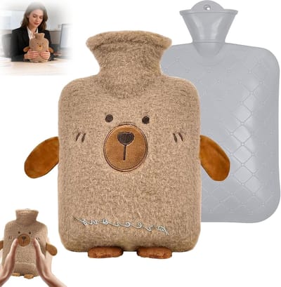 Pluche teddybeer warmwaterkruik voor pijnverlichting en handwarmte, natuurlijk rubber, 1 liter, ideaal voor menstruatie en koude dagen