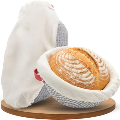 CLVP® Rijsmandje Broodbakken - Rijsmandje Brood - Rijsmand Rond - Banneton -Grijs met wit