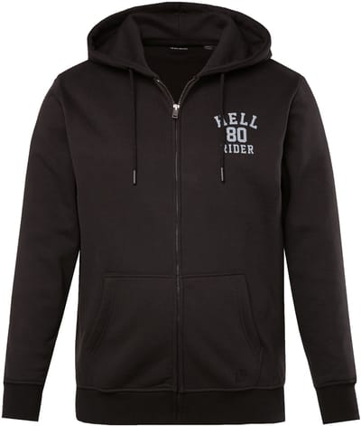 JP 1880 - Heren - Hoodie-jack sweatstof prints capuchon - Zwart - Maat L