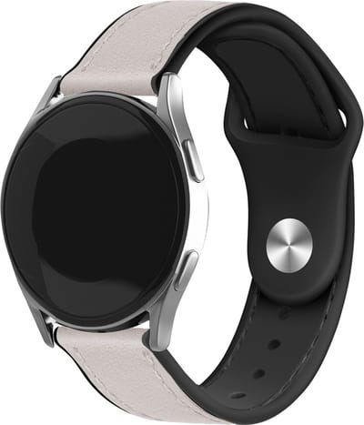 Strap-it bandje leer - leren / siliconen hybrid bandje geschikt voor Samsung Galaxy Watch 7 (40 & 44mm) / Galaxy Watch 6 (Classic) / Watch 5 / 5 Pro / Watch 4 / 4 Classic / Watch FE - horlogeband voor Galaxy Watch 4-5-6 alle varianten - wit