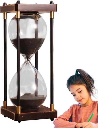 Zandloper Ornament - Zandtimer Decoratie - Tijdmanagement Assistent - Stabiel Houten Onderstel - 14 cm Hoog - Zwart
