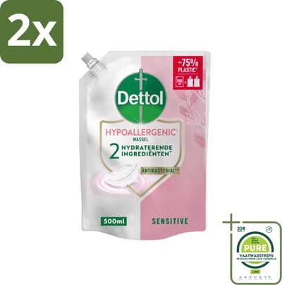 Dettol - Handzeep Navulling - Hypoallergenic - Sensitive - 500 ml - Voordeelverpakking - 2 stuks - Handzeep navulling - Hypoallergene handzeep