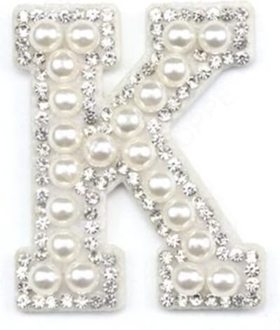 Strass Applicatie Alfabet Letter - 4,5 CM hoog - A t/m Z - Letter K - Wit met witte parels en stenen - Niet strijkbaar
