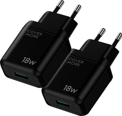 18w usb oplader met quick charge usb poort adapter stekker - Usb lader - Telefoon oplader - Oplaadstekker - 2 stuks - Zwart