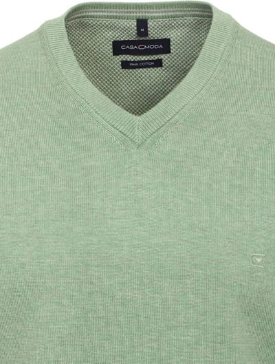 Casa Moda Heren Trui Met V-Hals Pima-Katoen 004430-327 Groen - XXL