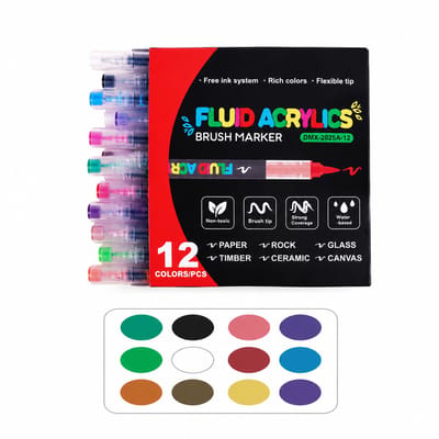 Acrylmarkers - set van 12 kleuren - zachte punt met vloeibare inkt - geschenkverpakking voor kaarten, doodles en tekenen