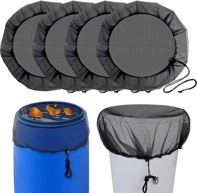 SnelShoppen - 4 Stuks Regenwaterton Net - Verstelbaar Deksel voor Regenwaterton met Koord 95 cm - Mosquito Bescherming - Voorkomt Bladeren en Insecten
