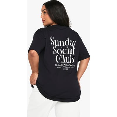 boohoo Dames PLUS SUNDAY SOCIAL CLUB OVERSIZED T-SHIRT | Marineblauw | Maat: 44