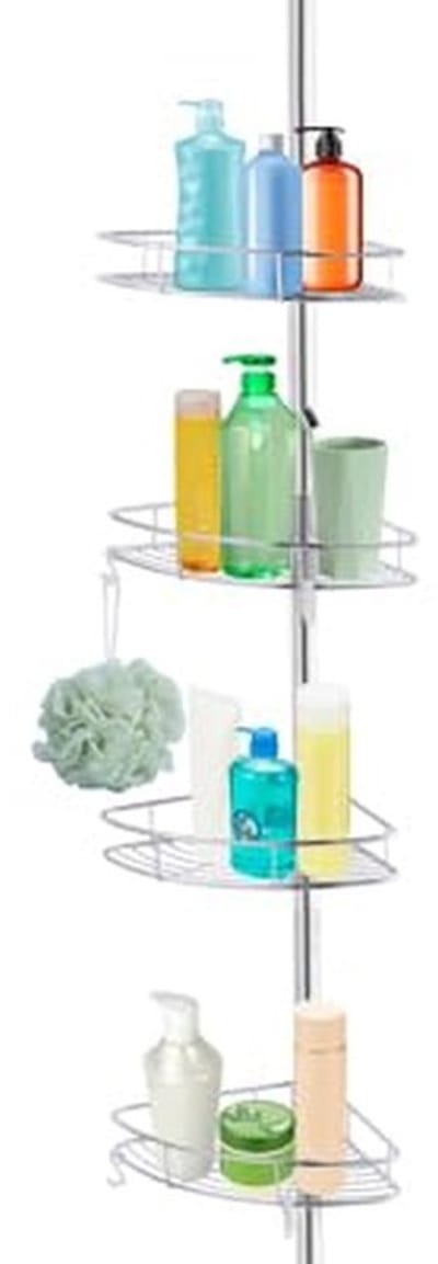 SPHProducts - 4-Laags Badkamer Opbergrek - Roestvrij Staal Toilet Organizer - Verstelbare Hoogte - Zilver - Planken voor Toiletartikelen - Geschikt voo...