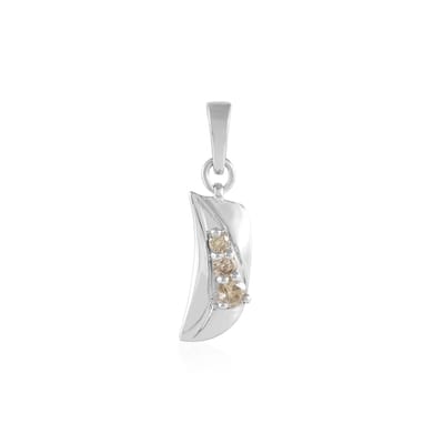 Cavill - Zilveren Hanger - 925 Sterling Zilver Platina Geplated - I2 Champagne Diamant 0,187 ct Ronde Briljant - Elegante Dameshanger 23x6 mm