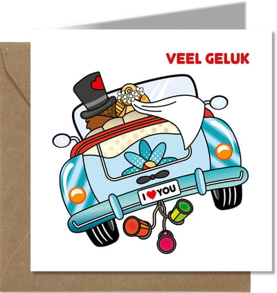 Tallies Cards - greeting - ansichtkaarten - Getrouwd Veel geluk - PopArt  - Set van 4 wenskaarten - Inclusief kraft envelop - trouwkaart - trouwen - huwelijk - echtpaar - getrouwd - 100% Duurzaam