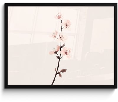 Poster in lijst - Fotolijst 70x50 cm - Posters - Minimalistisch - Bloesem - Tak - Roze - Posterlijst zwart - Decoratie - Wanddecoratie woonkamer - Muurdecoratie slaapkamer