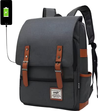 WoYoW® - 16 Inch Laptop Rugzak - Schooltassen - Canvas - Retro Casual - 20-35 Liter - Unisex - Rugzakken - Donker Grijs