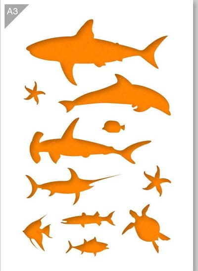 Vis sjabloon - Silhouttes van vissen - Kunststof A3 stencil - Kindvriendelijk sjabloon geschikt voor graffiti, airbrush, schilderen, muren, meubilair, taarten en andere doeleinden