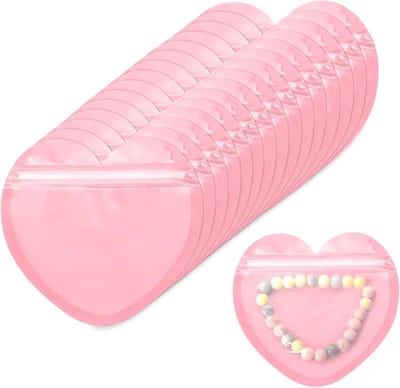 100 stuks - Opbergzakken - Hartvormige sieradenzakjes - Ziplock-zakjes - Kleine sieradenzakjes - Hersluitbaar - Plastic sieradenopbergzakken - Leuke verpakkingsmaterialen - Roze