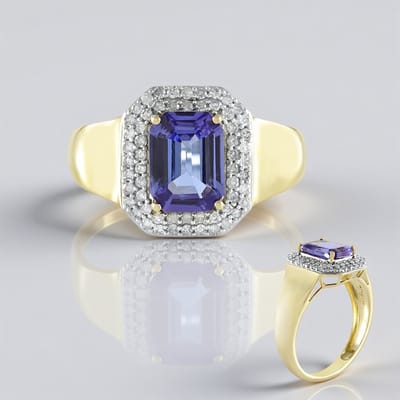 Cavill - Luxe 9K Geelgouden Ring met 1,575 ct AAA Tanzaniet en 0,261 ct Afrikaanse Diamanten - Achthoekige Paarse Edelsteen - Dames Sieraad