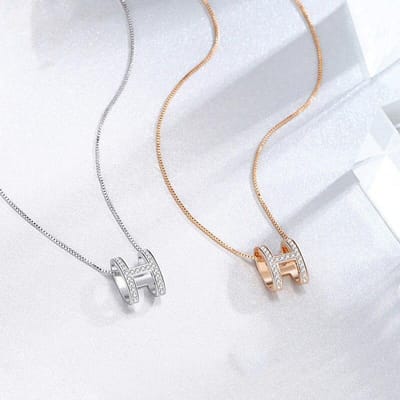 S925 Sterling Zilver Diamant H Letter Ketting Dames Licht Luxe Sleutelbeencolier Luxe Sieraden Hanger Ketting