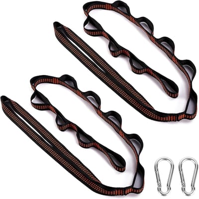 MK Stoer -Hangmat bevestiging - Ophangriem - Hangmat accessoire - 300 kg - Ophangset - Boomriemen - Hangmat touw - Karabijnhaken - Kamperen - Outdoor - Wandeltochten - 2 stuks