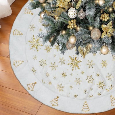 Kerstsok voor Onder de Boom, 120cm Gouden Sneeuwvlokken en Witte Neppels voor Feestelijke Kerst- en Nieuwjaarsdecoraties, Dikke Pluche Kwaliteit
