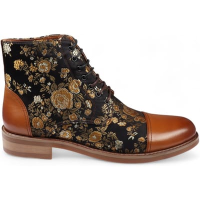 Justin Reess Heren Bruine Bloemenprint Leren Oxford Enkellaarsjes - Adam