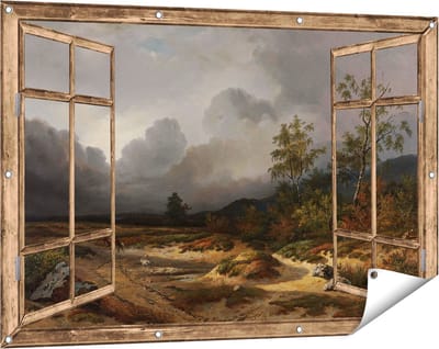 Gards Tuinposter Doorkijk Landschap bij Naderend Onweer - Willem Roelofs - 120x80 cm - Tuindoek - Tuindecoratie - Wanddecoratie buiten - Tuinschilderij